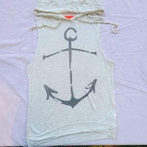 Sheer sleeveless hooded top